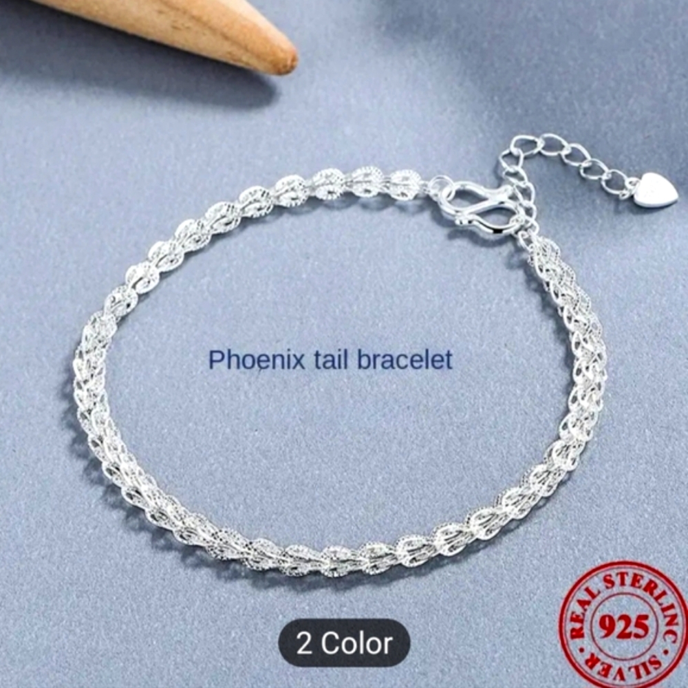 Simple Minimalist Phoenix Tail Bracelet, 925 Sterling Silver Jewelry - Silver